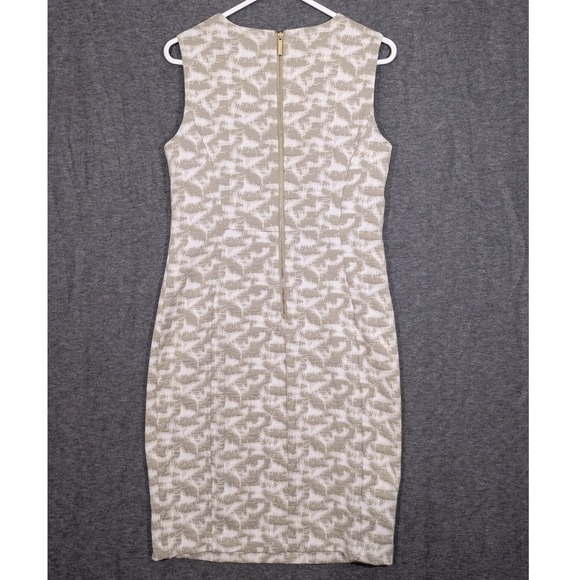 Calvin Klein White Beige Geometric Sleeveless Midi Sheath Dress Office‎ Size 10 - Picture 2 of 9
